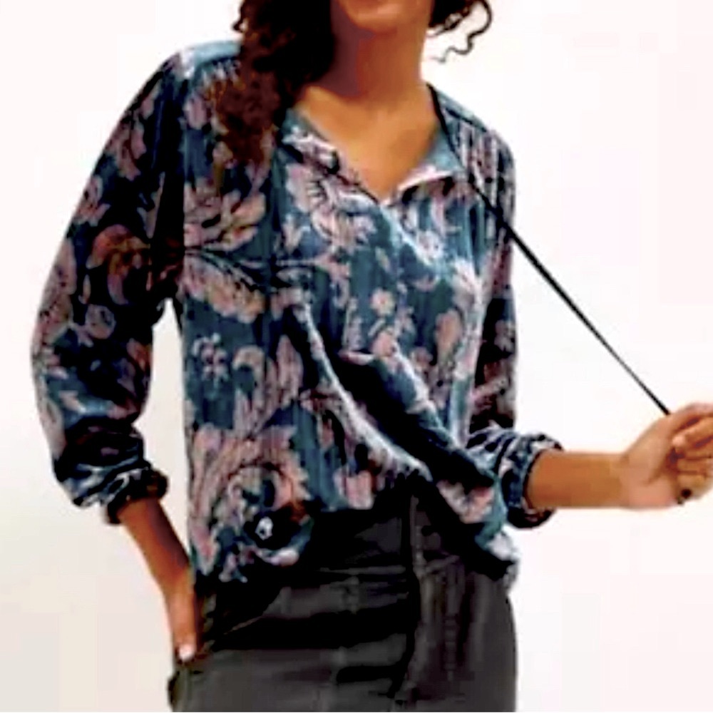 Anthropologie Faustine Velvet Peasant Blouse Size XS